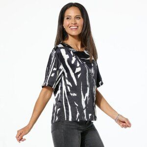GREY by Jhoan Sebastian Grey Satin and Matte Tee Size XXS Black Unique Print NEW